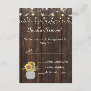 Sunflowers String Lights Old Wood Wedding RSVP