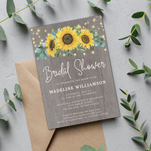 Sunflowers String Lights Rustic Bridal Shower  Invitation