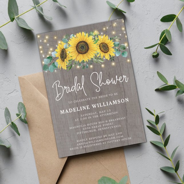 Sunflowers String Lights Rustic Bridal Shower  Invitation (Creator Uploaded)