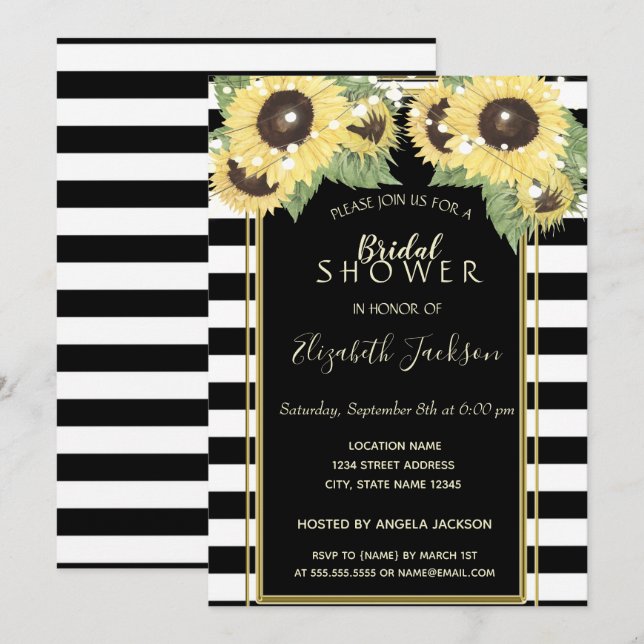 Sunflowers, String Lights,Striped  Bridal Shower Invitation (Front/Back)