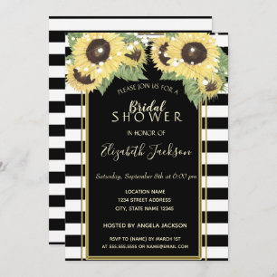 Sunflowers, String Lights,Striped  Bridal Shower Invitation