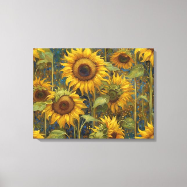 Sunflowers Summer Day Glints of Blue Oil Painting Canvas Print (Front)