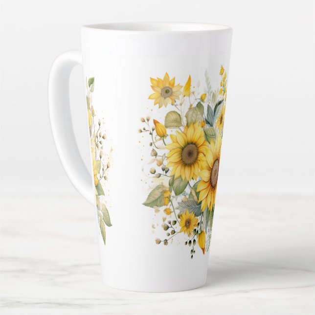 Sunflowers Summer Latte Porcelain Cup (Left Angle)