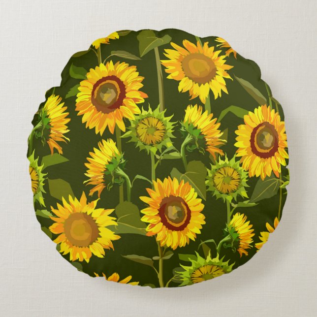 Sunflowers summer seamless pattern round cushion (Front)