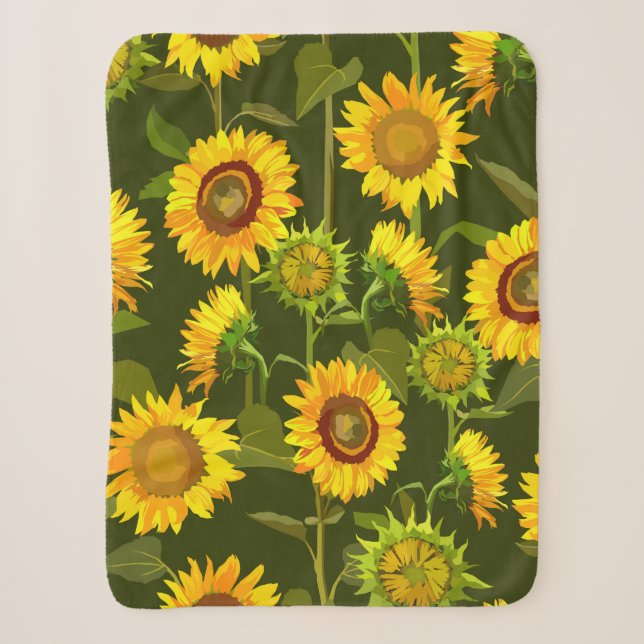 Sunflowers summer seamless pattern sherpa blanket (Front)