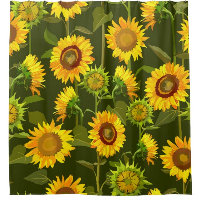 Sunflowers summer seamless pattern shower curtain (Front)