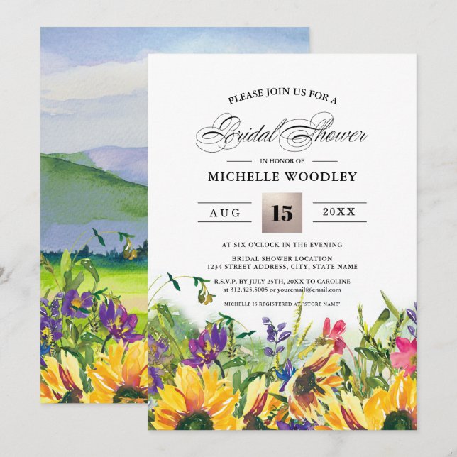 Sunflowers | Summer Wild Meadow  Bridal Shower Invitation (Front/Back)