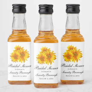 Sunflowers Summer Yellow Floral Bridal Shower Liquor Bottle Label