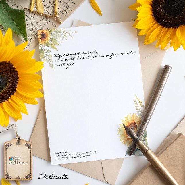 Sunflowers Sun Kisses Custom Letterhead (Creator Uploaded)