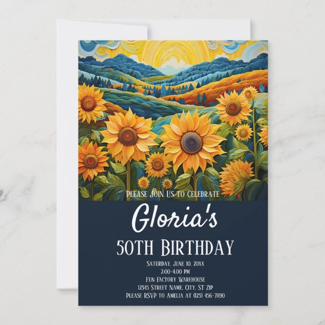 Sunflowers Sunrise 50th Birthday Party OR ANY AGE Invitation (Front)