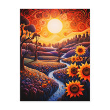 Sunflowers Sunrise Abstract Nature Illustration