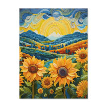 Sunflowers Sunrise Abstract Nature Illustration