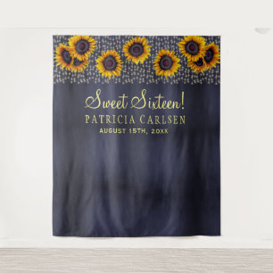 Sunflowers sweet sixteen photo booth backdrop tapestry