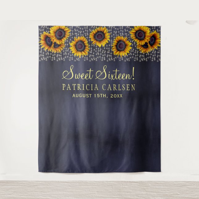 Sunflowers sweet sixteen photo booth backdrop tapestry (Front)