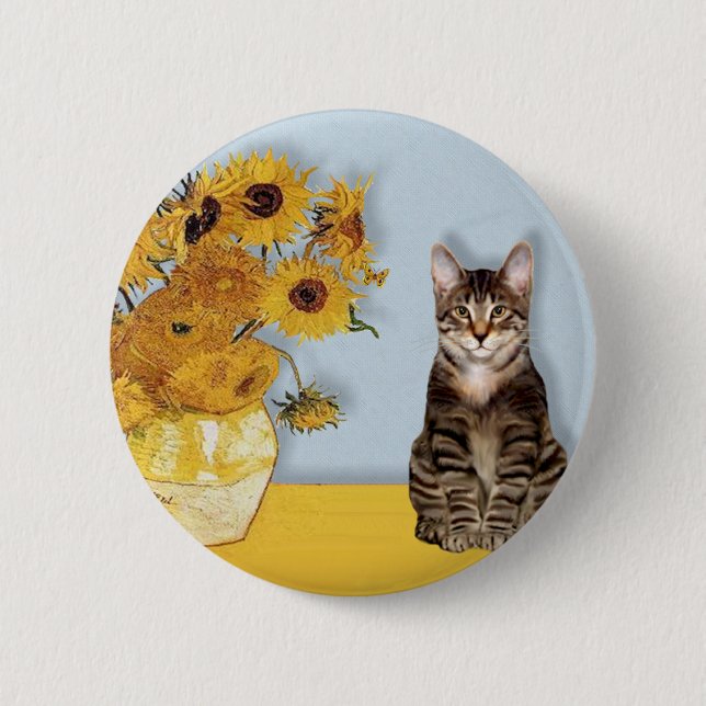 Sunflowers - Tabby Tiger cat 30 6 Cm Round Badge (Front)