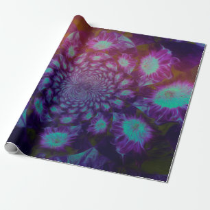 Sunflowers Teal Purple Abstract Art Decoupage Wrapping Paper