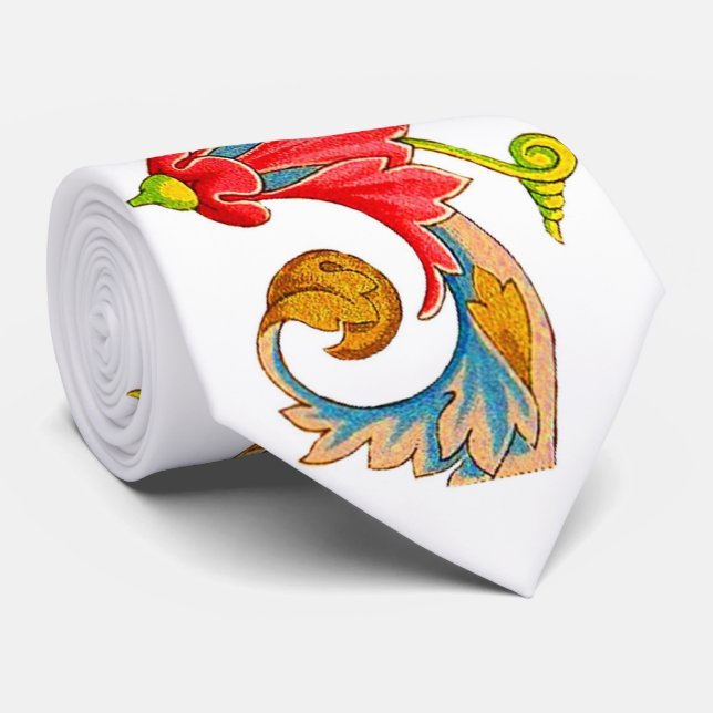 sunflowers tendrils and curlicues print tie (Rolled)