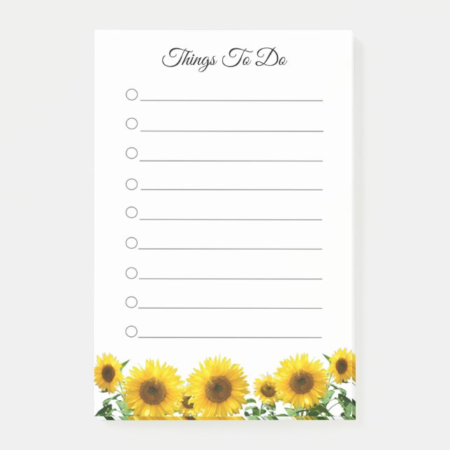 Sunflowers Things To Do Lined Post-it Notes (Front)