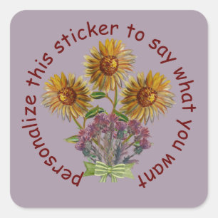 sunflowers & thistles and bow customisable square sticker