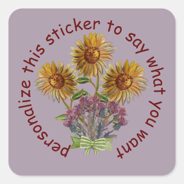 sunflowers & thistles and bow customisable square sticker (Front)