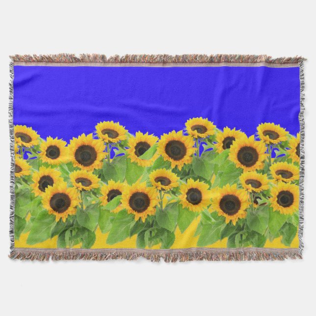 Sunflowers Throw Blanket Ukrainian Flag Colours (Front)