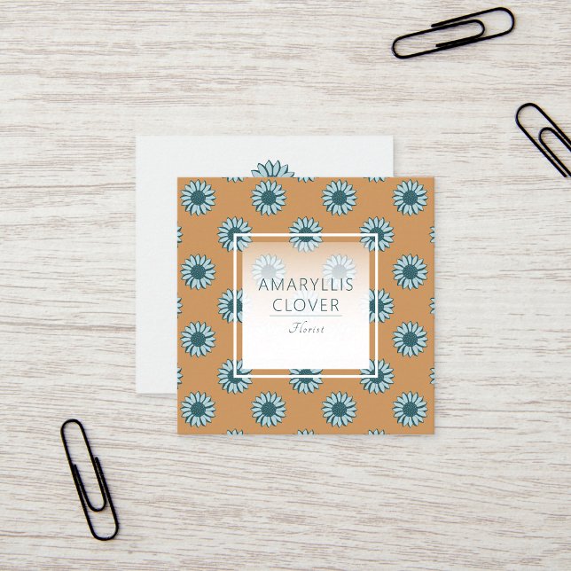 Sunflowers Tiny Blue Orange Floral Square Business Card (Sunflowers Tiny Blue Orange Floral Square Business Card from Studio Posies.)