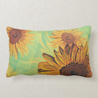 Sunflowers Turquoise Collage Lumbar Cushion