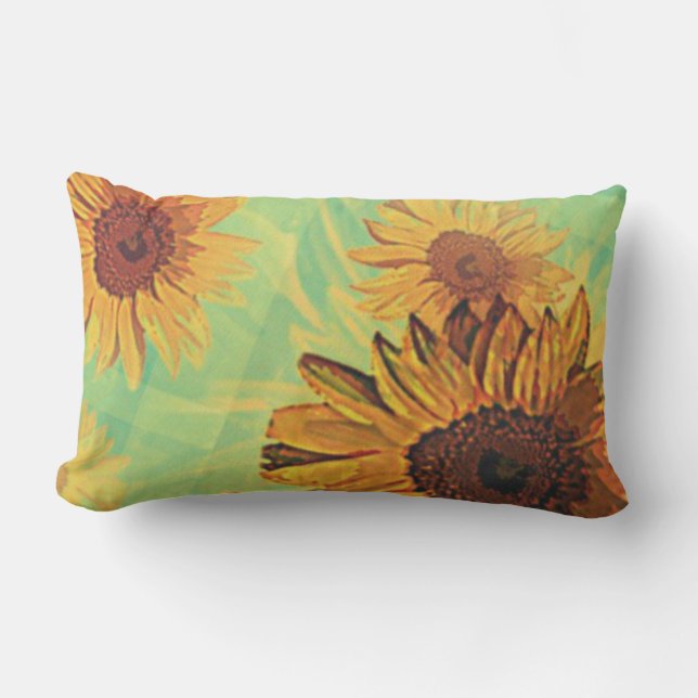 Sunflowers Turquoise Collage Lumbar Cushion (Front)