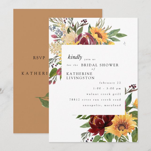 Sunflowers Tuscan Bridal Shower Invitation (Front/Back)