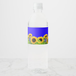 Sunflowers - Ukrainian Flag Peace Freedom Ukraine Water Bottle Label