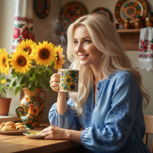 Sunflowers Ukrainian folk art pattern X-Large Mug (Creator Uploaded)