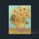 Sunflowers Vincent van Gogh<br><div class="desc">Sunflowers (1889)  Vincent van Gogh. Still life on a blue background. A bright bouquet of sunflower flowers stand in a vase. Reproduction of famous works of art  images in the public domain.</div>