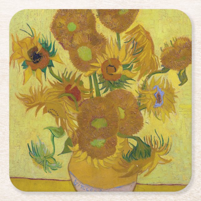 Sunflowers, Vincent van Gogh, 1889 Square Paper Coaster (Front)
