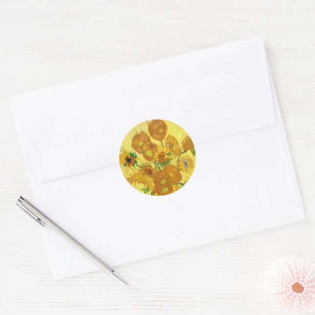 Sunflowers, Vincent van Gogh  Ceramic Ornament Classic Round Sticker (Envelope)