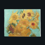 Sunflowers Vincent van Gogh    Doormat<br><div class="desc">Sunflowers (1889)  Vincent van Gogh. Still life on a blue background. A bright bouquet of sunflower flowers stand in a vase. Reproduction of famous works of art  images in the public domain.</div>