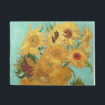 Sunflowers Vincent van Gogh    Doormat<br><div class="desc">Sunflowers (1889)  Vincent van Gogh. Still life on a blue background. A bright bouquet of sunflower flowers stand in a vase. Reproduction of famous works of art  images in the public domain.</div>