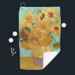 Sunflowers Vincent van Gogh      Golf Towel<br><div class="desc">Sunflowers (1889)  Vincent van Gogh. Still life on a blue background. A bright bouquet of sunflower flowers stand in a vase. Reproduction of famous works of art  images in the public domain.</div>