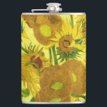 Sunflowers Vincent van Gogh     Hip Flask<br><div class="desc">Sunflowers  Vincent van Gogh. Still life on a yellow background. A bright bouquet of sunflower flowers stand in a vase. Reproduction of famous works of art  images in the public domain.</div>