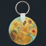 Sunflowers Vincent van Gogh    Key Ring<br><div class="desc">Sunflowers (1889)  Vincent van Gogh. Still life on a blue background. A bright bouquet of sunflower flowers stand in a vase. Reproduction of famous works of art  images in the public domain.</div>