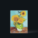 Sunflowers Vincent van Gogh Postcard<br><div class="desc">Sunflowers (1888)  Vincent van Gogh. Still life on a blue background. A bright bouquet of sunflower flowers stand in a vase. Reproduction of famous works of art  images in the public domain.</div>