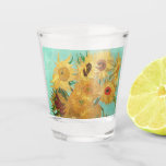 Sunflowers Vincent van Gogh    Shot Glass<br><div class="desc">Sunflowers (1889)  Vincent van Gogh. Still life on a blue background. A bright bouquet of sunflower flowers stand in a vase. Reproduction of famous works of art  images in the public domain.</div>