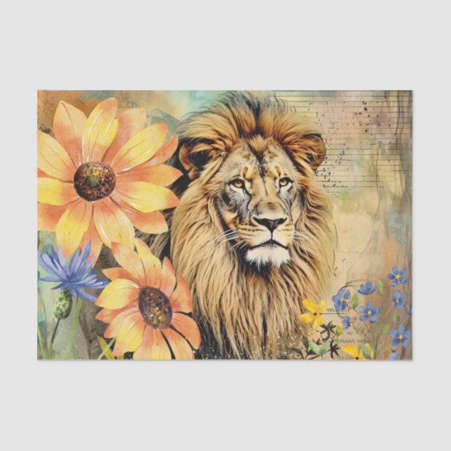 Sunflowers & Vintage Lion Head Tissue Paper (Front)