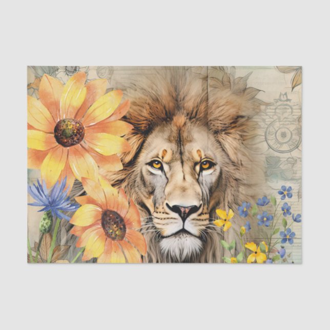 Sunflowers & Vintage Lion Head Tissue Paper (Front)