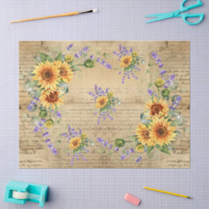 Sunflowers Vintage Parchment Background Decoupage Tissue Paper