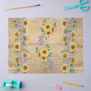 Sunflowers Vintage Parchment Background Decoupage Tissue Paper