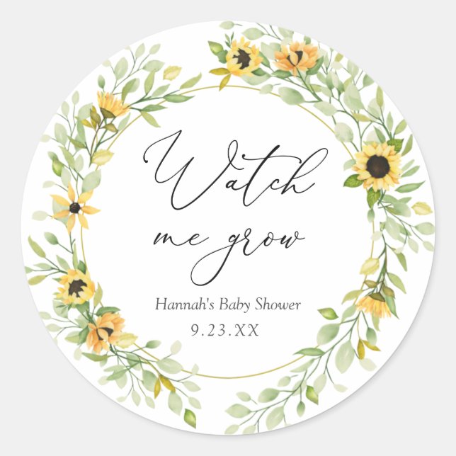 Sunflowers Watch me Grow Plant Favour Classic Round Sticker (Front)