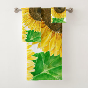 Sunflowers watercolor bath towel set