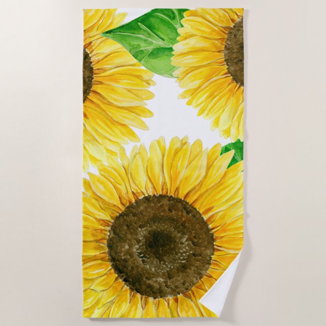 Sunflowers watercolor beach towel (Front)