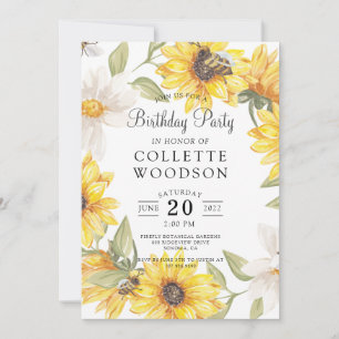 Sunflowers Watercolor Birthday Party   Invitation