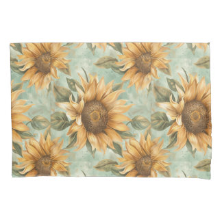 Sunflowers Watercolor Blue Background Pillowcase